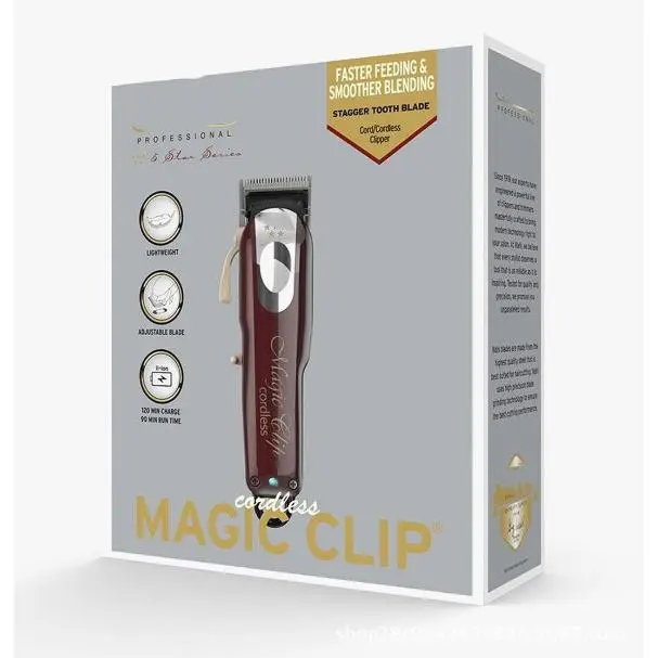 5 Estrellas inalámbrico clip Mágico profesional cortadoras de pelo trimmers pro Ligero peluquería kit Salón peluqueros suministros conjunto kit Vino Rojo - 1