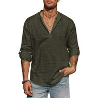 Camisa Hombre Manga Larga Cuello Erguido Algodón Casual Ligera Streetwear Transpirable Negocios Color Sólido Tops - details 5