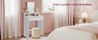 VASAGLE Tocador, Mesa de Maquillaje con Espejo Grande, Gabinete con 2 Cajones y 3 Compartimentos, Estilo Moderno, Rosa Jalea/Blanco - details 1