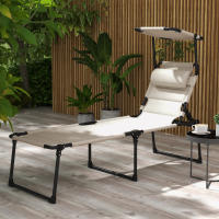 Outsunny Tumbona Plegable Tumbona de Jardín con Toldo Ajustable Respaldo Regulable en 4 Niveles y Reposacabezas para Terraza Piscina 70x200x45 cm - details 1