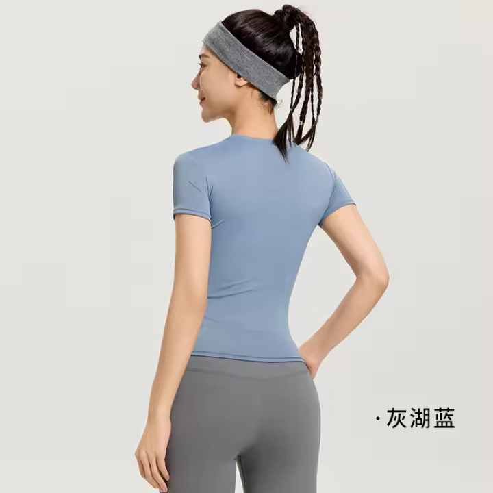 Nueva ropa de yoga para mujer, ropa deportiva ajustada de fitness, mallas absorbentes de sudor, camisetas de yoga de manga corta. - 1