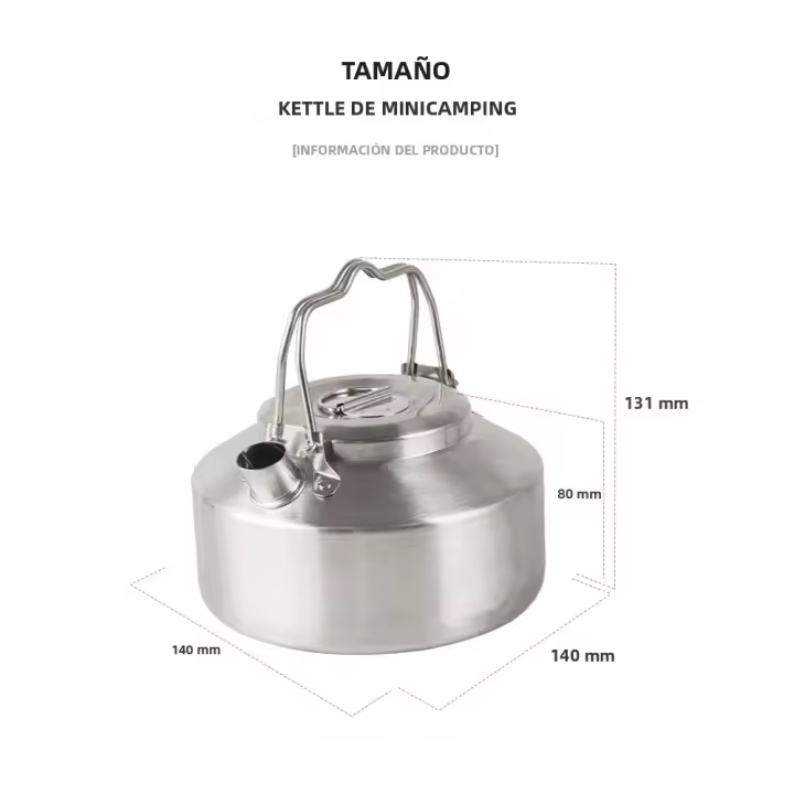 Tetera De Acero Inoxidable Para Camping Y Picnics Con Mango Cerrado Portátil Para Cocinar 1L Accesorio De Cocina Para Exterior - 1