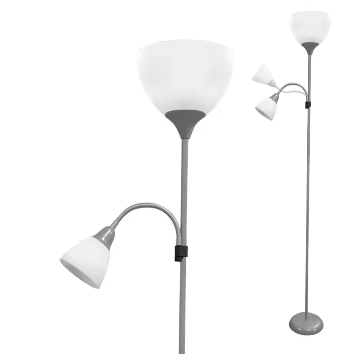 Lámpara De Pie 176cm Plateada E27 60W Y E14 40W EDM - 1
