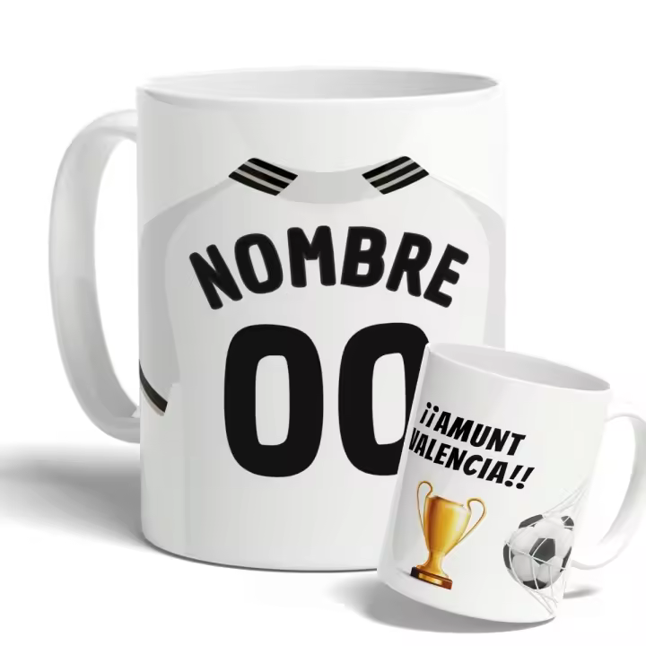 DEREGALOOS Taza de Fútbol Personalizada del Valencia C.F. para forofos y aficionados - 1