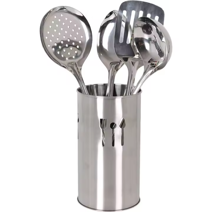 Quttin - Bote Utensilios Cocina Inoxidable 10x18 cm - Incluye 4 Utensilios, Duradero y Funcional en Cocina Moderna - 1