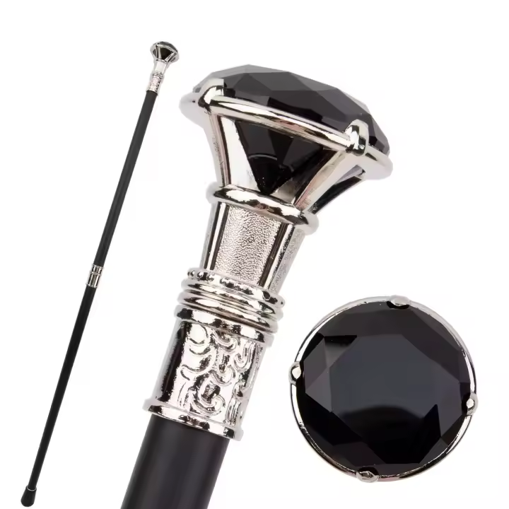 Bastón De Moda Blanco Y Negro Diamante Elegante Para Caballeros Cosplay Cane Con Punta De Goma 93cm Accesorio De Caminata - 1