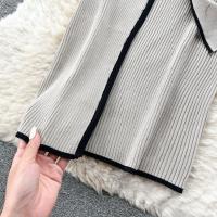 Vestido Bodycon Largo Elegante Con Ribbed Contrastado Tejido Muy Estirable Para Mujer Otoño Invierno Con Cinturón Y Bandage Streetwear Vestido De Mujer - details 4