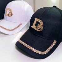 Gorro De Béisbol Para Mujer Con Rhinestones Dorados Brillantes Negro Blanco Moda Algodón Ajustable Estilo Hip Hop - details 3