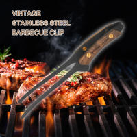 Pinzas De Barbacoa BBQ En Acero Inoxidable Antideslizantes Ligeras Para Camping Y Exterior Clip De Alimentos Con Mango De Nogal Negro Tamaño 24*6*3.5cm Peso 74g - details 2