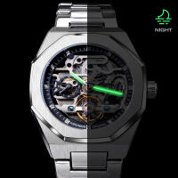 Reloj Automático Casual Forsining Para Hombre Con Diamante 3D Esqueleto Hueco Luminoso Militar Torbillón De Acero Inoxidable - details 4