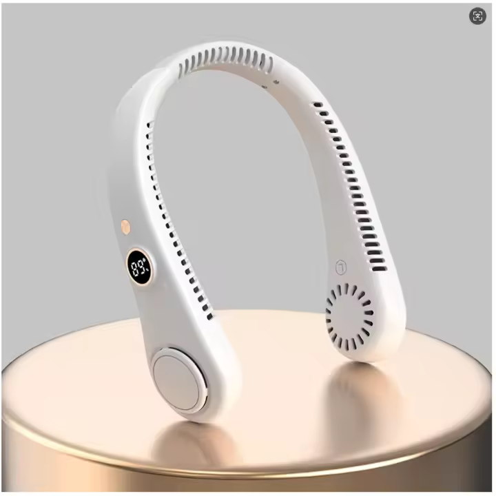 Ventilador de Cuello Portátil con LED, 5 Velocidades, Recargable USB, Sin Aspas, Pantalla Digital - 1