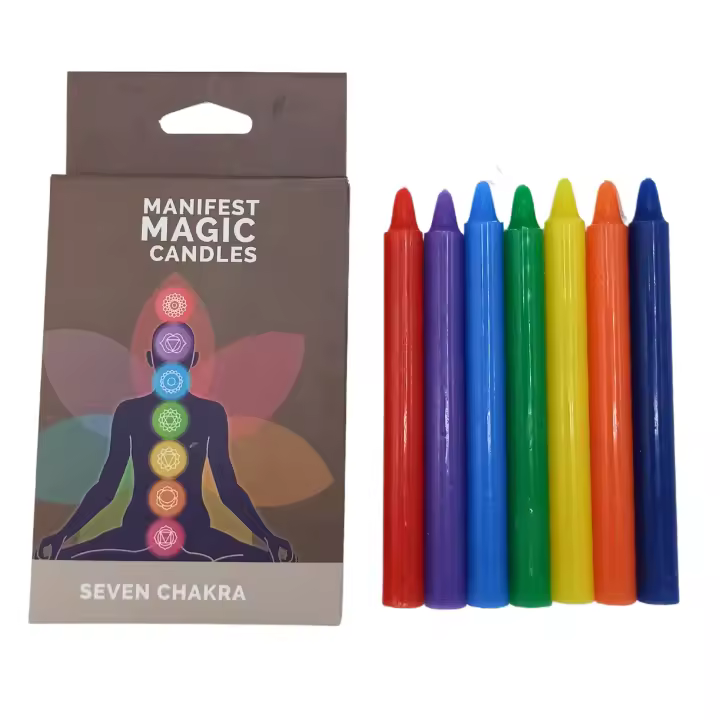 3 x Velas Mágicas para Rituales, Siete Chakras, Para Meditación, y Trabajo Energético; Ayuda a Desbloquear y Equilibrar los Chakras, Pack de 7 - 21 Unidades, AWArtisan - 1