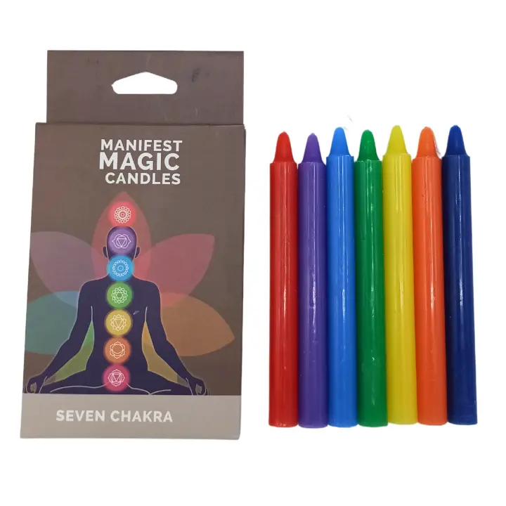3 x Velas Mágicas para Rituales, Siete Chakras, Para Meditación, y Trabajo Energético; Ayuda a Desbloquear y Equilibrar los Chakras, Pack de 7 - 21 Unidades, AWArtisan - 1