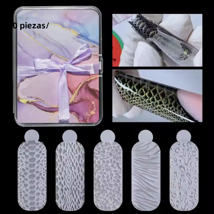 60pcs/Box Stickers De Uñas 3D Francés Reutilizables Formas Duplicadas 5 Tipos De Cristales De Uñas Múltiples Molde De Silicona Para Manicura Rápida Herramienta De Grabado - 1