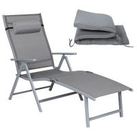 Tumbona plegable reclinable negra o gris, cama de sol con colchón de 6 cm, reposacabezas desmontable, aluminio inoxidable y tejido transpirable, confort máximo, capacidad 150kg, ideal para jardín y playa - details 1