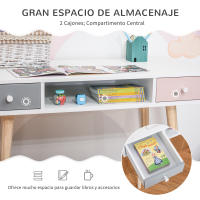 HOMCOM Mesa de Escritorio Infantil Mesa Consola con 1 Compartimento Abierto y 2 Cajones Estilo Nórdico para Estudio Entrada Dormitorio 100x48x76,5 cm Multicolor - details 1