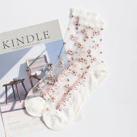 Calcetines De Encaje Transparentes Y Transpirables Para Mujer Ultra Delgados Con Bordado De Rosas De Cristal Para Verano Moda Calcetines De Algodón Y Poliéster Elásticos - details 8