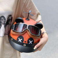 Casco De Motocicleta Retro De Verano Medio Para Hombres Y Mujeres Estilo Harley Con Gafas Diseño De Orejas De Gato Seguridad Y Moda Indispensable Para Viajes - details 2