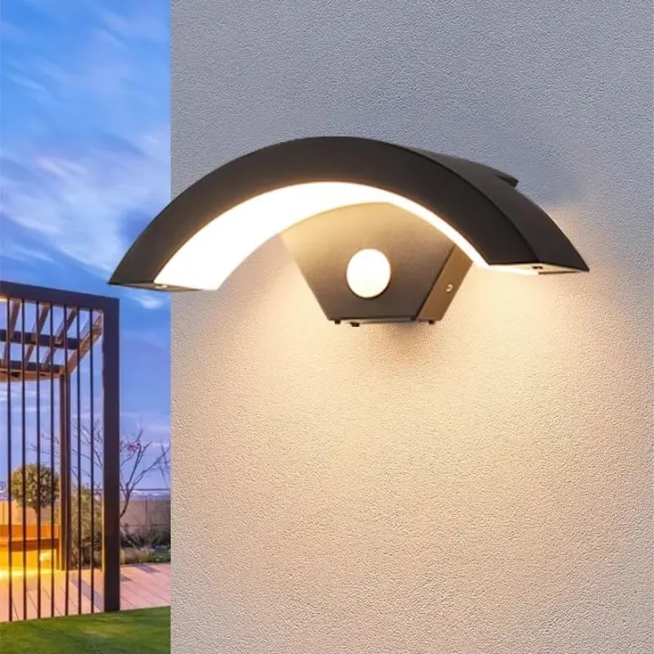Aplique de pared exterior LED con sensor de movimiento, iluminación de pared exterior moderna de 24 W, IP65, resistente al agua, lámpara de pared exterior con sensor para porche y jardín - 1
