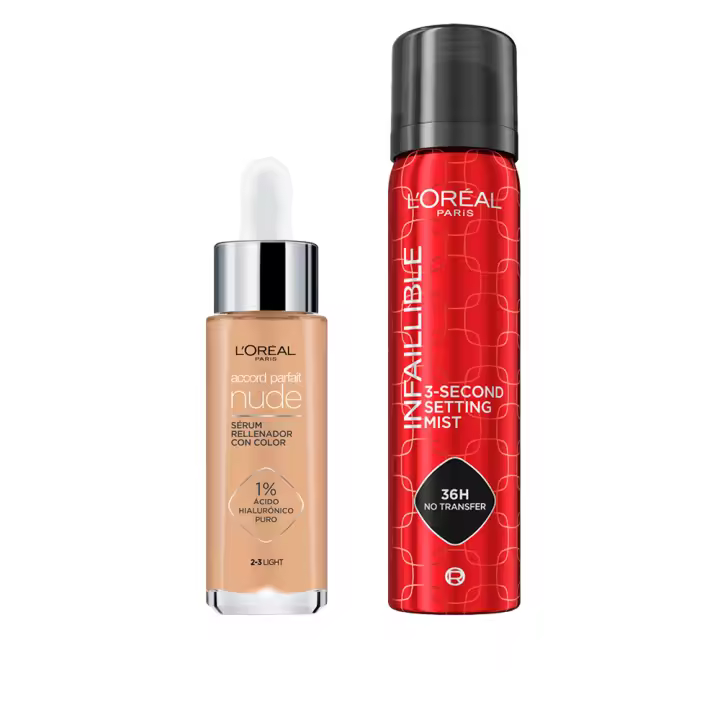 L'Oréal Paris | Sérum con Color Accord Parfait tono 2-3 claro + Spray fijador Infaillible 36h de duración Water-proof y Oil-proof - 1