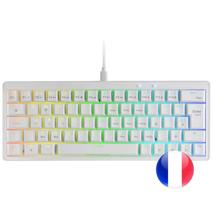 Mars Gaming MKMINIPRO, Teclado Mecánico Ultra-Compacto 60%, Switches Mecánicos Hot-Swappable, Iluminación RGB Chroma, Teclado Gaming Antighosting, Multiplataforma, Switch Silencioso, Idioma Español / Francés/ Italiano / Portugués / US, Blanco - 1