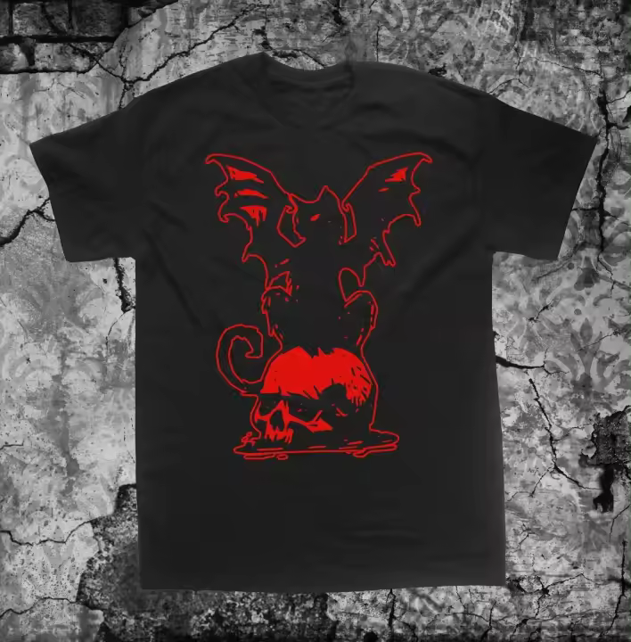 Camiseta De Gato Y Murciélago Con Calavera Talla Grande Estilo Gótico Punk Oculto Estrella Pentáculo Baphomet Para Hombres - 1