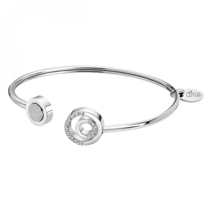 Pulsera Lotus Style rigida plateada con circonita y corazón LS2169-2/2