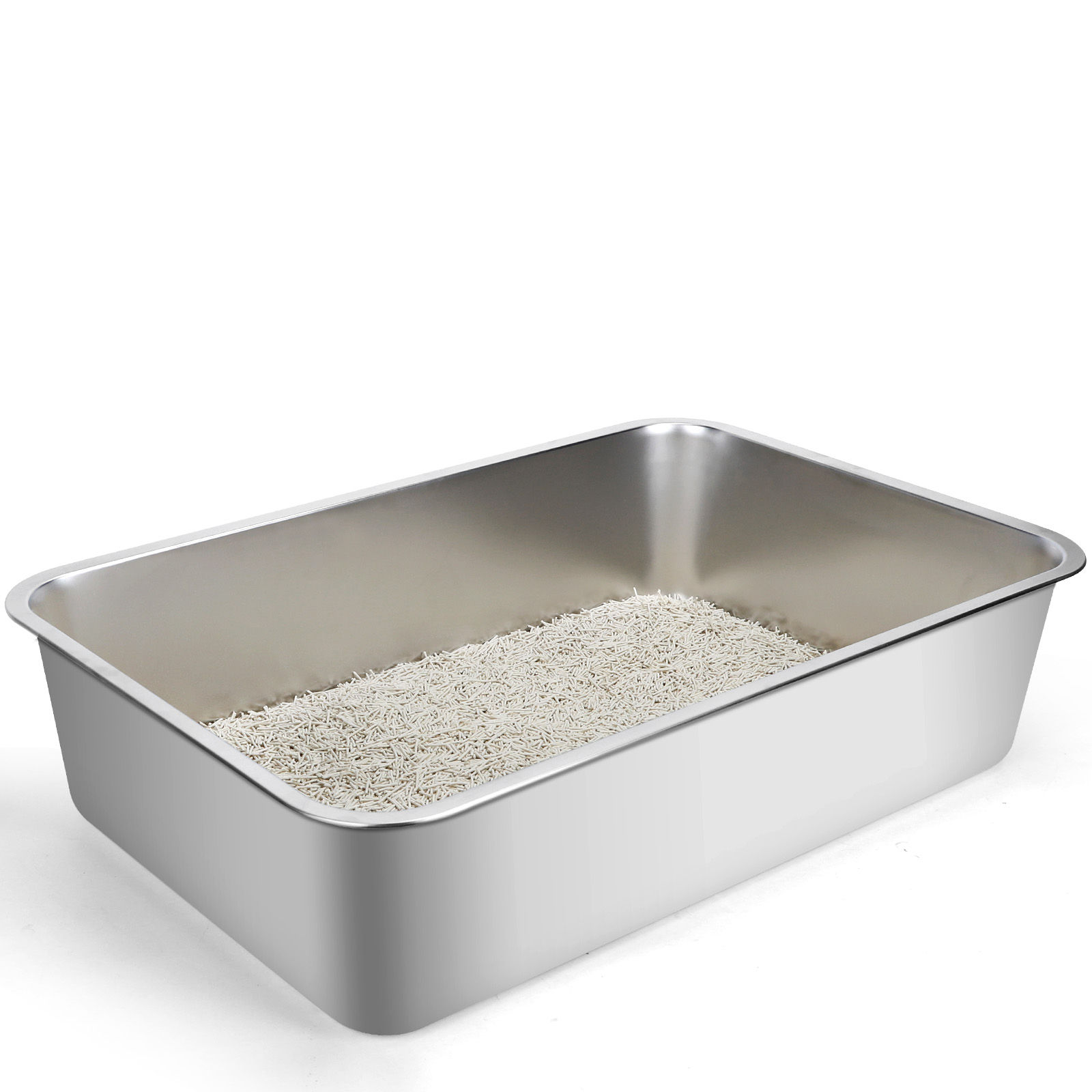 Nobleza Arenero para Gatos Grande en Acero Inoxidable  Borde Alto, Antiolores y Antideslizante, Ideal para Múltiples Gatos o Gatitos 60x40x15cm