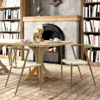 HOMCOM Pack de 2 Sillas de Comedor con Asiento de Cuerda de Papel Sillas de Cocina Apilables Estilo Moderno Carga 120 kg 51x51x71 cm Roble y Crema - details 1