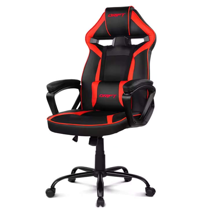 DRIFT DR50BR- Silla Gaming Profesional, polipiel, reposabrazos acolchados, piston clase 4, asiento basculante, altura regulable, cojín lumbar, color Negro/rojo - 1