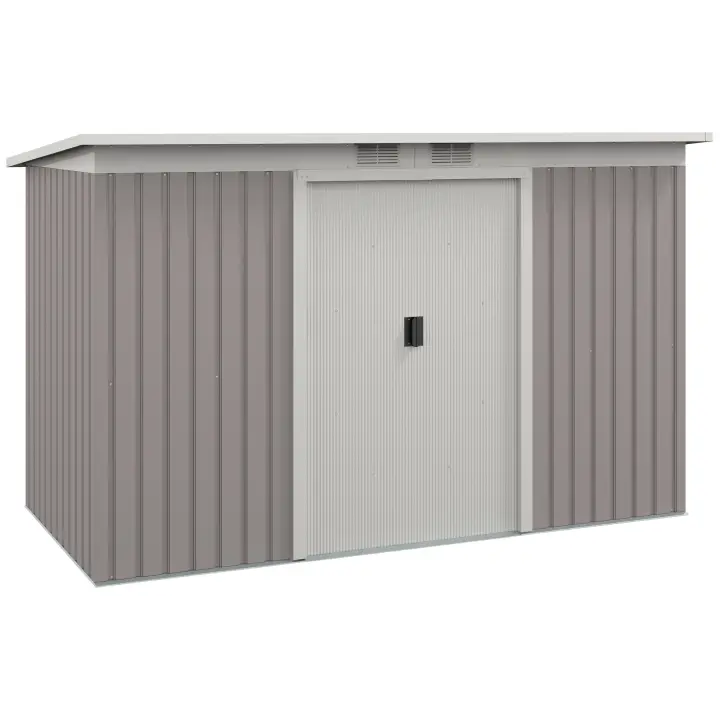 Outsunny Cobertizo de Jardín 280x130x172 cm Base de 3,2 m² Caseta de Exterior Metálica para Almacenamiento de Herramientas con 2 Puertas Correderas y 2 Orificios de Ventilación - 1