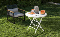 Mesa Plegable 80cm, Mesa Redonda Resistente para Jardín, Mesas de Terraza para Fiesta al Aire Libre, Playa, Barbacoa, Marco de Metal Antioxidante, 80 x 80 x 74cm, Blanco - details 0