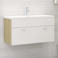 vidaXL Armario para lavabo madera contrachapada 90x38,5x46 cm en color Negro/Blanco y roble sonoma/Gris hormigón y más | almacenamiento funcional diseño moderno para baño dormitorio sala - details 1