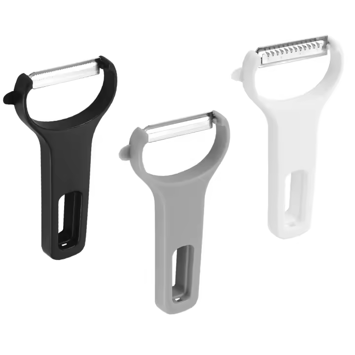 DESEOS Peladores de Verduras Multiusos de Alta Calidad – Set de 3 Peladores de Cocina en Blanco, Gris y Negro - Acero inoxidable - 1