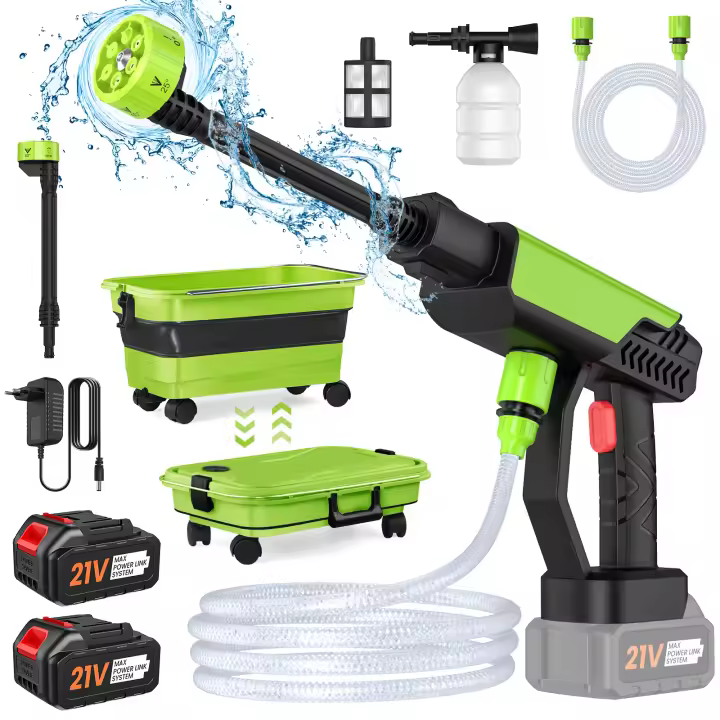 30Bar Alta Presión 6 en 1 Conveniente Pistola de Limpieza Inalámbrica de Alta Presión 4.0L/min Descarga de Agua Con Depósito de 22L 2 Baterías Manguera de 5m Para Piscina de Coche Cerca Multifuncional Pistola de Lavado y Limpieza Multifuncional - 1