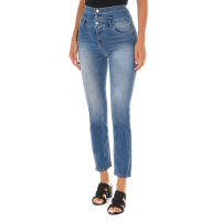 MET-Pantalon Tejano Largo efecto gastado de tejido elástico 10DBF0807 para Mujer