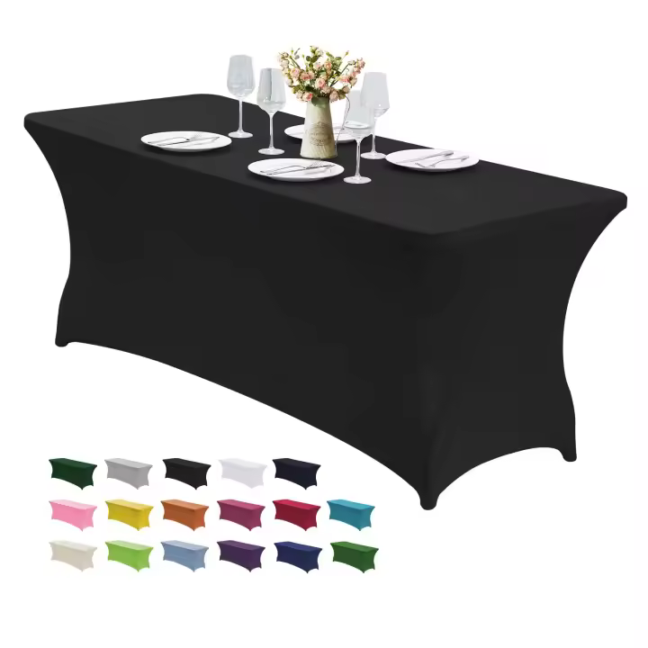 Funda De Mesa Elástica De Spandex Para 6FT/4FT Universal Ajustable Para Fiestas Banquetes Bodas Y Eventos Resistente Al Aceite Estilo Sólido - 1