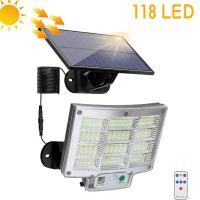 1PC Luz Solar Exterior Impermeable Con Sensor De Movimiento Y Control Remoto 3 Modos 192 LED Para Patio Garage Jardín - details 2