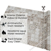 Mantel PVC, Mantel de hule lavable, Modernos, Para mesas, Comedor, Tapete de cocina, Hule para tabla rectangular, Azulejo, Azulejo mosaico, Cerámica,  Azul grisáceo, Ocre claro, Azul 4L7 - details 3