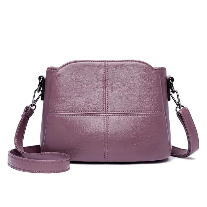 Bolso De Hombro Para Mujer Vintage En Piel Suave PU Color Sólido Cuadrado Bolsa Cruzada Para Mujer Madura Nuevo Gran Mensajero - 1