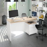 Meimon ESTIL Mesa despacho con buc de 3 cajones, estructura de tablero de partículas melaminizado, guías metálicas, tiradores lacados en blanco, y patas ABS. Medidas: 74 cm (alto) x 136 cm (ancho) x 67 cm (prof.) - details 2