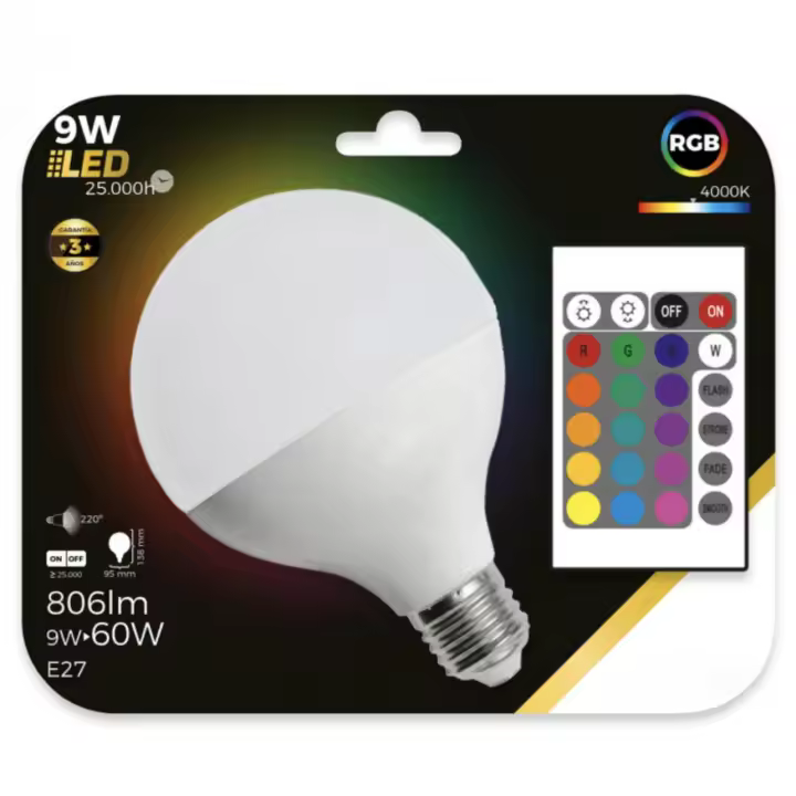 ORION91oficial® - Pack X 4 Unidades, Bombilla LED G95 E27, Globo 9w (=60w) 806lm, RGBW Con Mando, 25000h Foco, Iluminación, Aplique, Lámpara, Bombilla - spaziOrion91 - 1