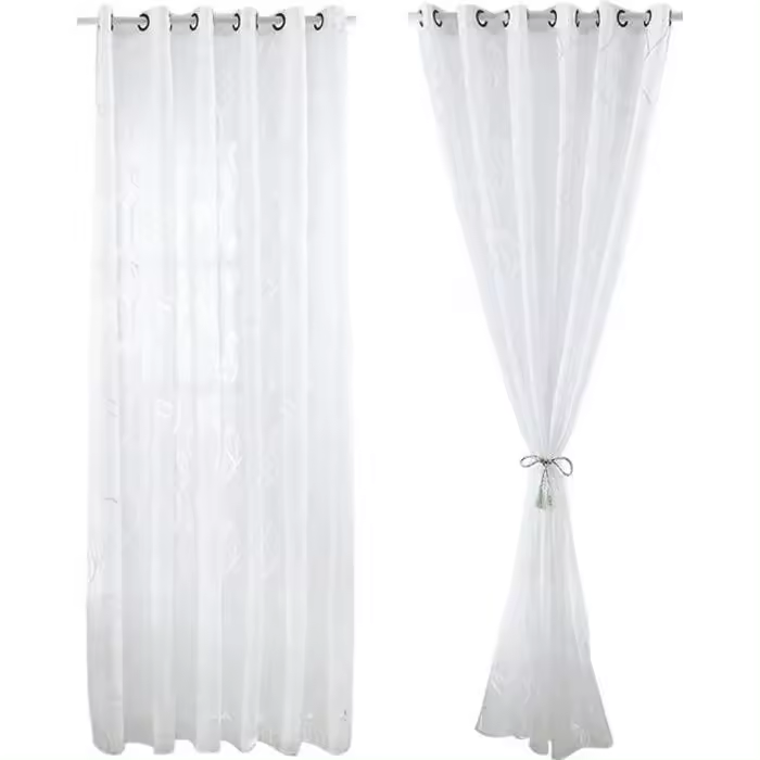 2 cortinas de Gasa Blanca de 100x250 cm with Motives of hojes, decoración elegant para Salón, dormitorio, Salón - 1