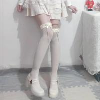 Medias Largas De Encaje Para Mujer Y Niñas Blancas Y Negras Con Volantes Y Lazo Stockings Dulces De Nylon Medias Con Bowknot - details 6