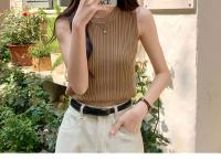 Top De Hombros Descubiertos Para Mujer Verde Tejido Basic Casual O-Neck Sin Mangas Alta Estiramiento Ajuste Slim Para Verano - details 25