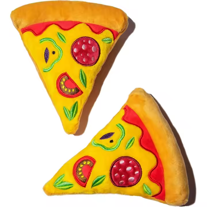Paquete de 2 juguetes de pizza para Perros con chirriador, juguetes de pizza de plush para Perros Pequeños, medianos y grandes, paquete múltiple de juguetes para Perros. - 1