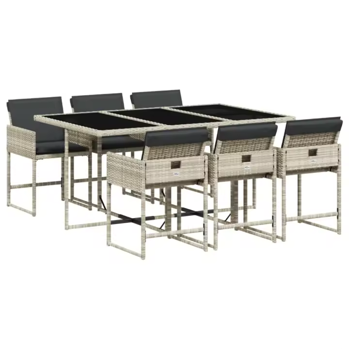 vidaXL Set comedor jardín 7 pzas y cojines ratán sintético gris claro - 1