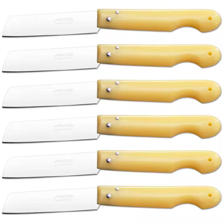 ARCOS Navaja Profesional - Navaja de Cocina (85 mm) - Acero Inoxidable Nitrum® - Mango de Polipropileno (Amarillo) - PACK 6 - 1