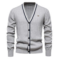 Cárdigan de otoño e invierno para hombre, suéter de manga larga con cuello en V, Chaqueta de punto con ribete de color contrastante a la moda, novedad de 2024 - details 1
