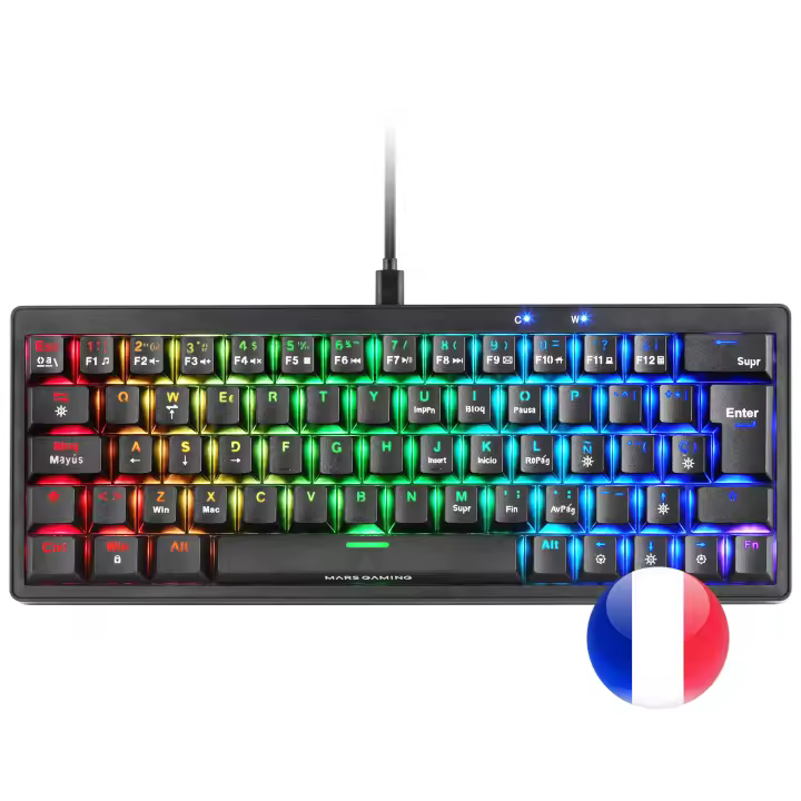 Mars Gaming MKMINIPRO, Teclado Mecánico Ultra-Compacto 60%, Switches Mecánicos Hot-Swappable, Iluminación RGB Chroma, Teclado Gaming Antighosting, Multiplataforma, Switch Silencioso, Idioma Español / Francés/ Italiano / Portugués / US, Negro - 1